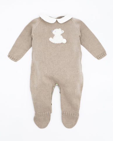 Fina Ejerique MERINO WOOL KNITTED COTTON BABY COLLAR ROMPER O21C92 BEIGE
