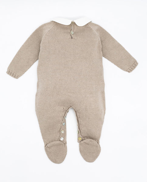 Fina Ejerique MERINO WOOL KNITTED COTTON BABY COLLAR ROMPER O21C92 BEIGE