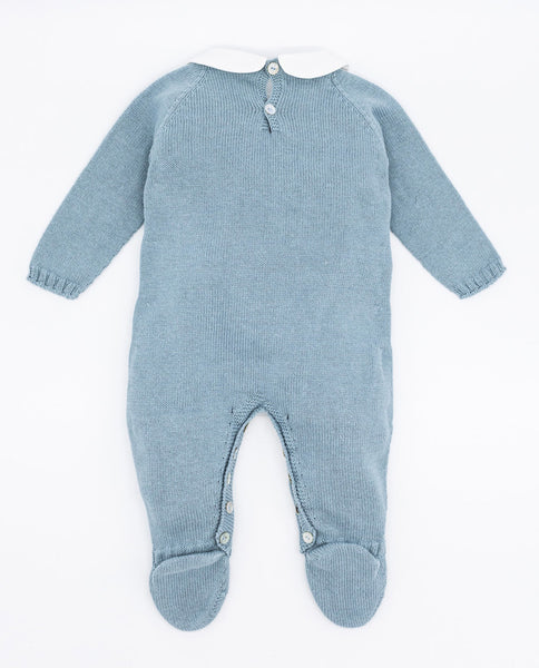 Fina Ejerique MERINO WOOL KNITTED COTTON BABY COLLAR ROMPER O21C92 blue