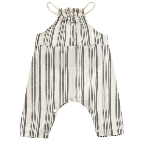 TOCOTO VINTAGE  STRIPED OVERALL WITH INVISIBLE FRONT POCKETS AND ROPE STRA