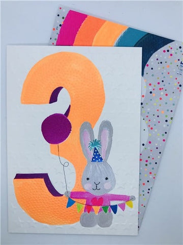 PAPER SALAD Age 3 Bunny BIRTHDAY CARD