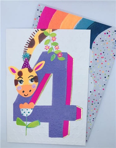 PAPER SALAD Age 4 Giraffe BIRTHDAY CARD