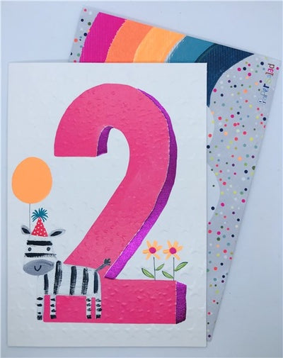 PAPER SALAD Age 2 Pink Zebra BIRTHDAY CARD