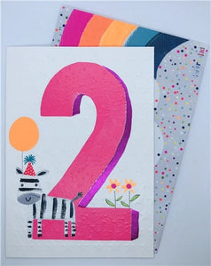 PAPER SALAD Age 2 Pink Zebra BIRTHDAY CARD