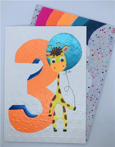 PAPER SALAD Age 3 Giraffe BIRTHDAY CARD
