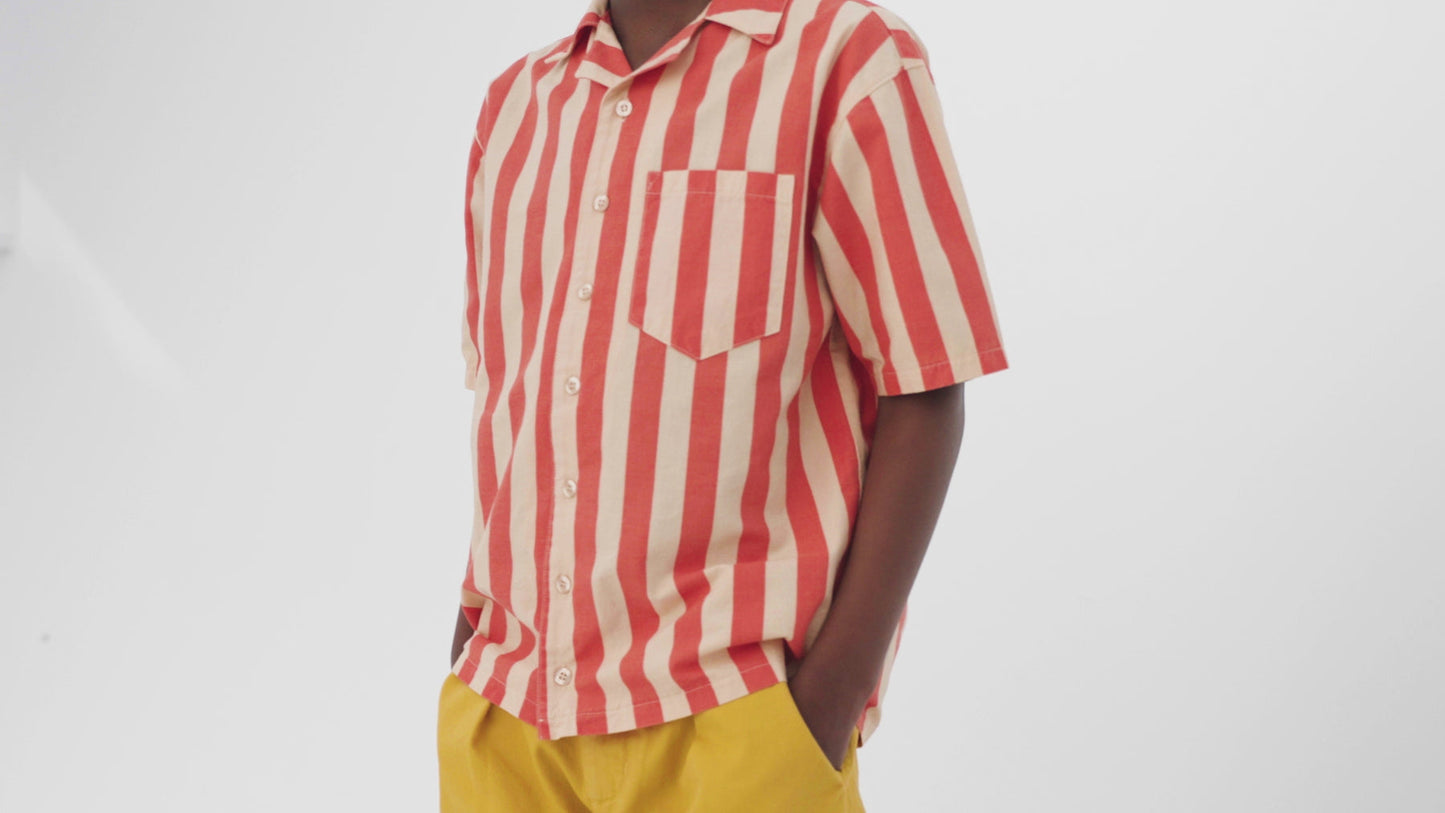 REPOSE AMS BOXY SHIRT - TANGERINE BLOCK STRIPE