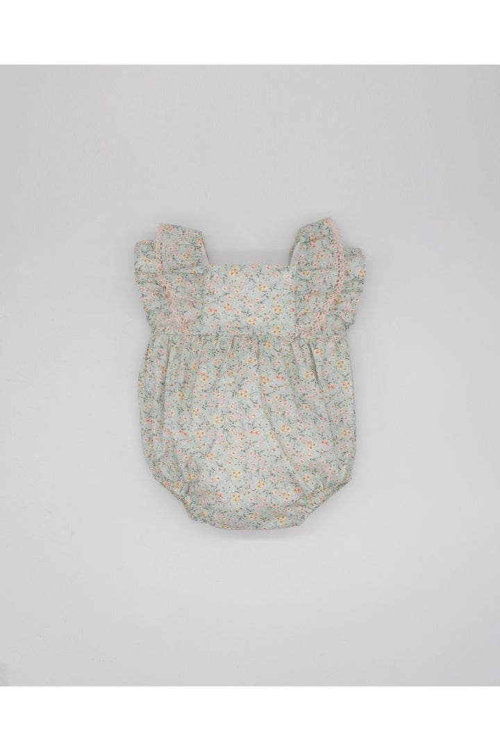 Fina Ejerique GREEN ROMPER WITH PINK FLOWERS AND PINK BOW  PINK Ref. P23A51