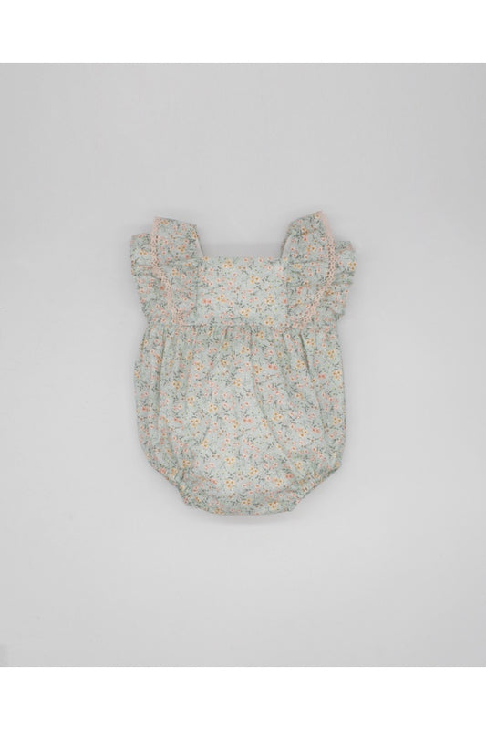 Fina Ejerique GREEN ROMPER WITH PINK FLOWERS AND PINK BOW  PINK Ref. P23A51