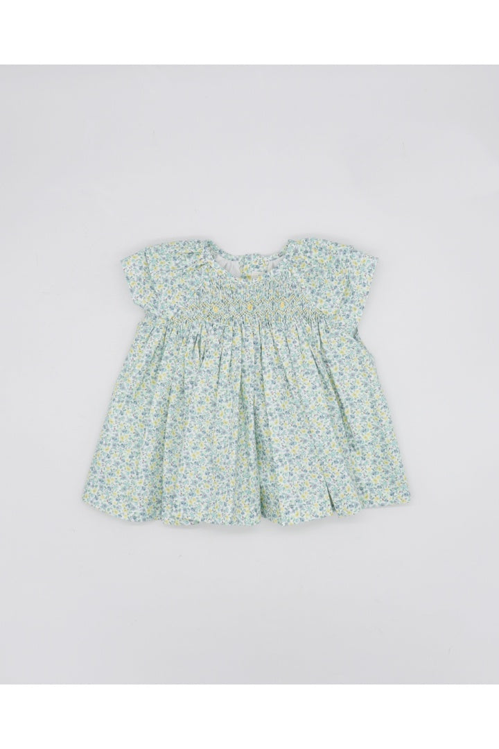 Fina Ejerique BLUE AND YELLOW FLOWER DRESS SMOCK DOT AND DOUBLE RUFFLED  Ref. P23C21