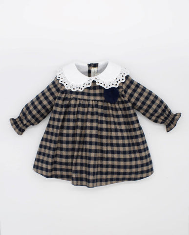 Fina Ejerique NAVY AND BEIGE GINGHAM CHECKED DRESS  O22A27