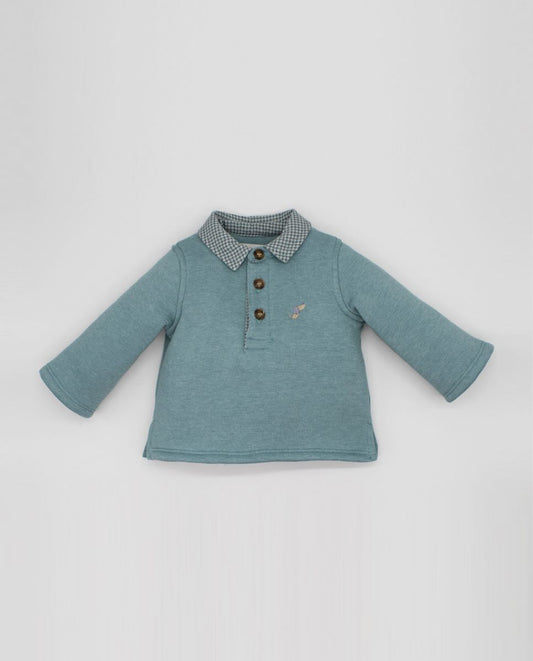 Fina Ejerique PLUSH KNITTED POLO SHIRT GREEN CHECKERED COLLAR  O22B06