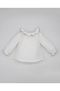 Fina Ejerique IVORY BLOUSE WITH FLOUNCE COLLAR AND PINK LACE O22C02