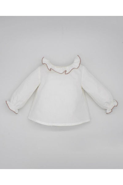 Fina Ejerique IVORY BLOUSE WITH FLOUNCE COLLAR AND PINK LACE O22C02