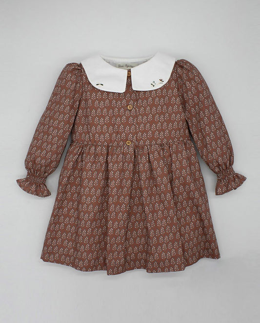 Fina Ejerique BRICK RED EMBROIDERED COLLAR DRESS  O22M40