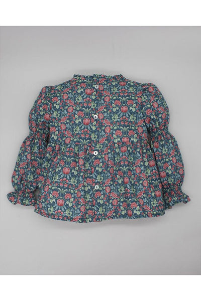 Fina Ejerique  POPLIN BLOUSE, ELASTIC SLEEVES, GREEN AND RED FLOWERS O22M68