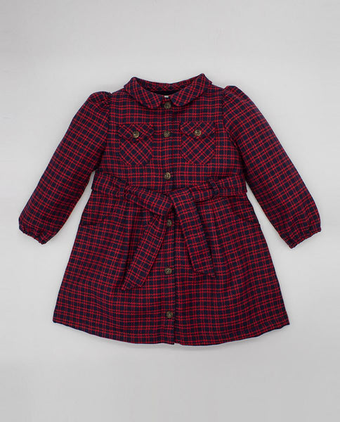 RED AND BLUE CHECKED WOOL SHIRT DRESS  O22M70