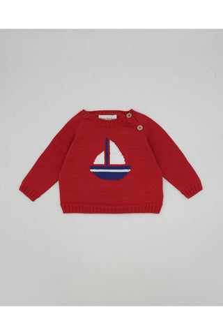 Fina Ejerique RED SWEATER WITH SAILBOAT DESIGN  Ref. P23B43