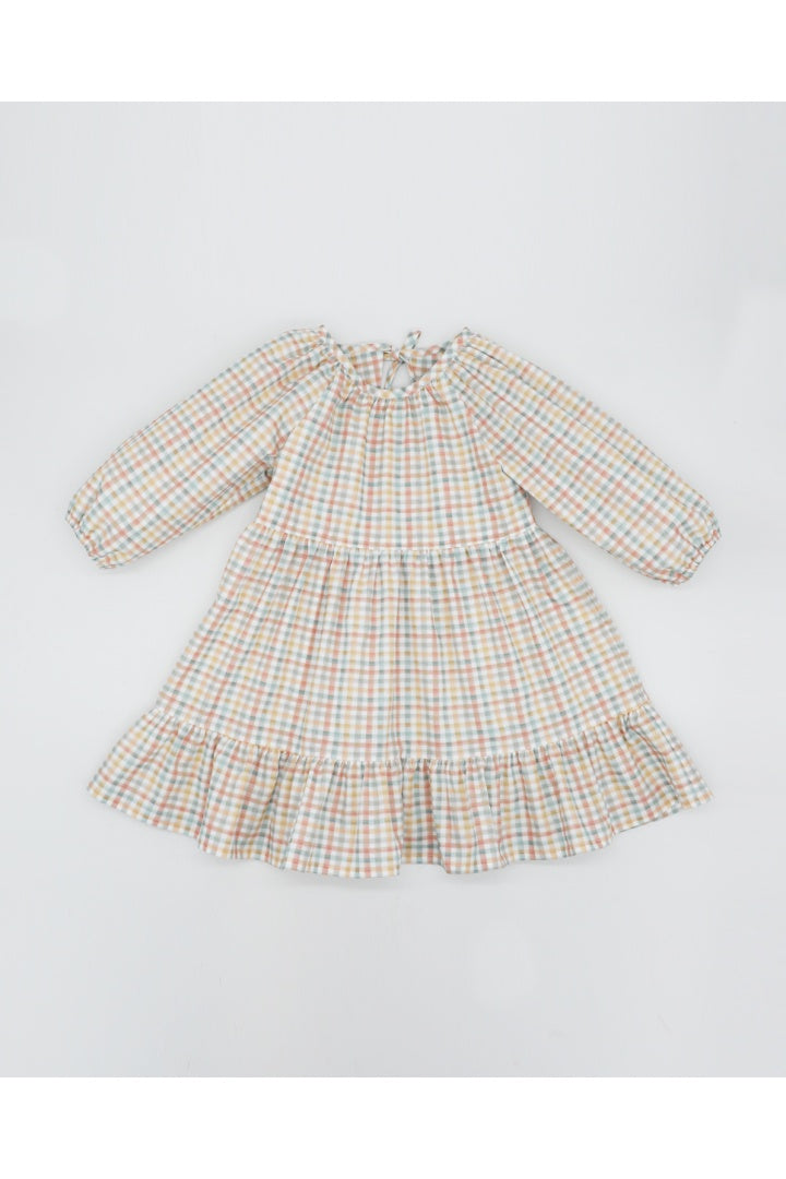 Fina Ejerique CHECK POPLIN DRESS WITH PUFFED SLEEVES AND BOW BACK  Ref. P23M59