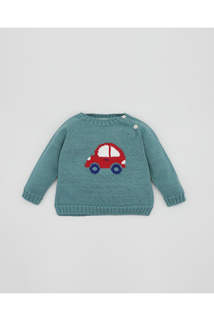 Fina Ejerique GREEN SWEATER WITH RED CAR  Ref. P23B05