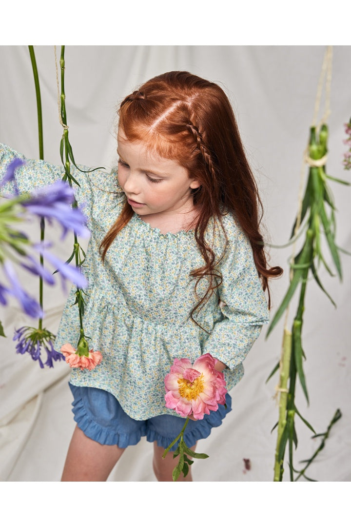 Fina Ejerique YELLOW, BLUE AND GREEN FLORAL BLOUSE WITH PUFFED SLEEVES  Ref. P23M16