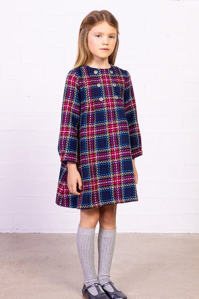 Fina Ejerique RED AND BLUE CHECKED WOOL BUTTON DRESS  O22M64