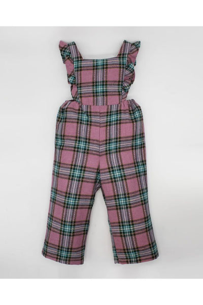 Fina Ejerique  PINK GLITTER WOOL CHECKERED DUNGAREES O22M09