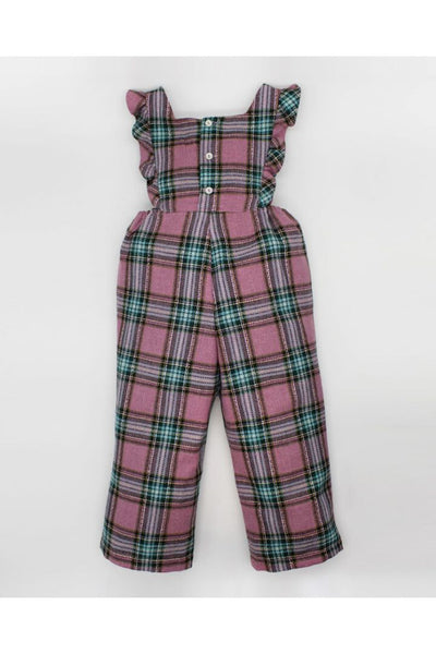 Fina Ejerique  PINK GLITTER WOOL CHECKERED DUNGAREES O22M09