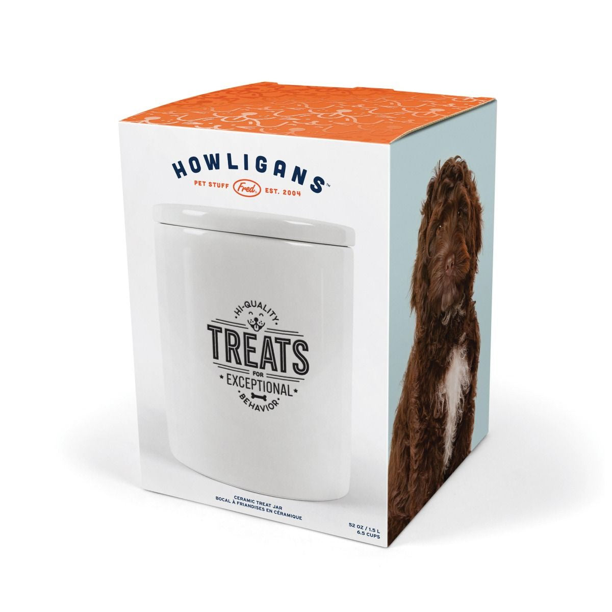 FRED HOWLIGANS CERAMIC TREAT JAR- EXCEPTIONAL BEHAVIOUR WHITE