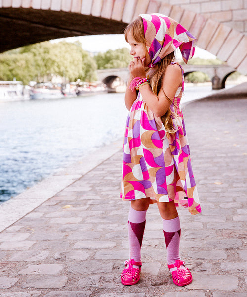 OEUF NYC smocked dress Fuchsia/Geometric