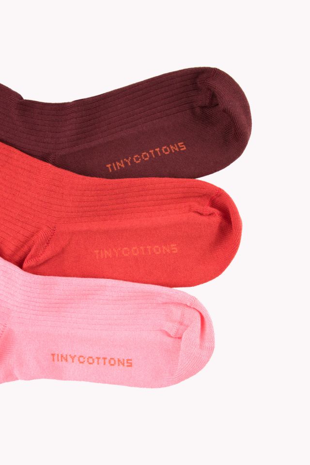 TINYCOTTONS PACK OF 3 MEDIUM RIB SOCKS AUBERGINE/BURGUNDY/BUBBLE GUM