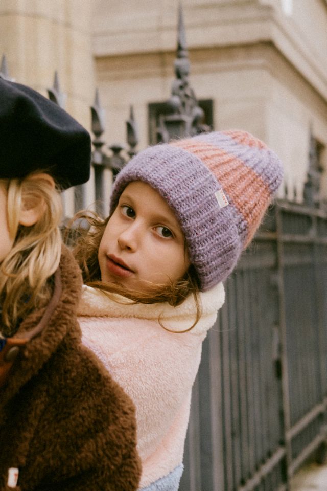TINYCOTTONS BIG STRIPES BEANIE *violet/powder pink*