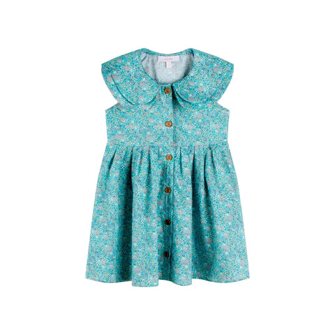 IMIN KIDS Girls Double Peter Pan Collar Cotton Dress Green Hydrangea