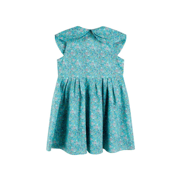 IMIN KIDS Girls Double Peter Pan Collar Cotton Dress Green Hydrangea