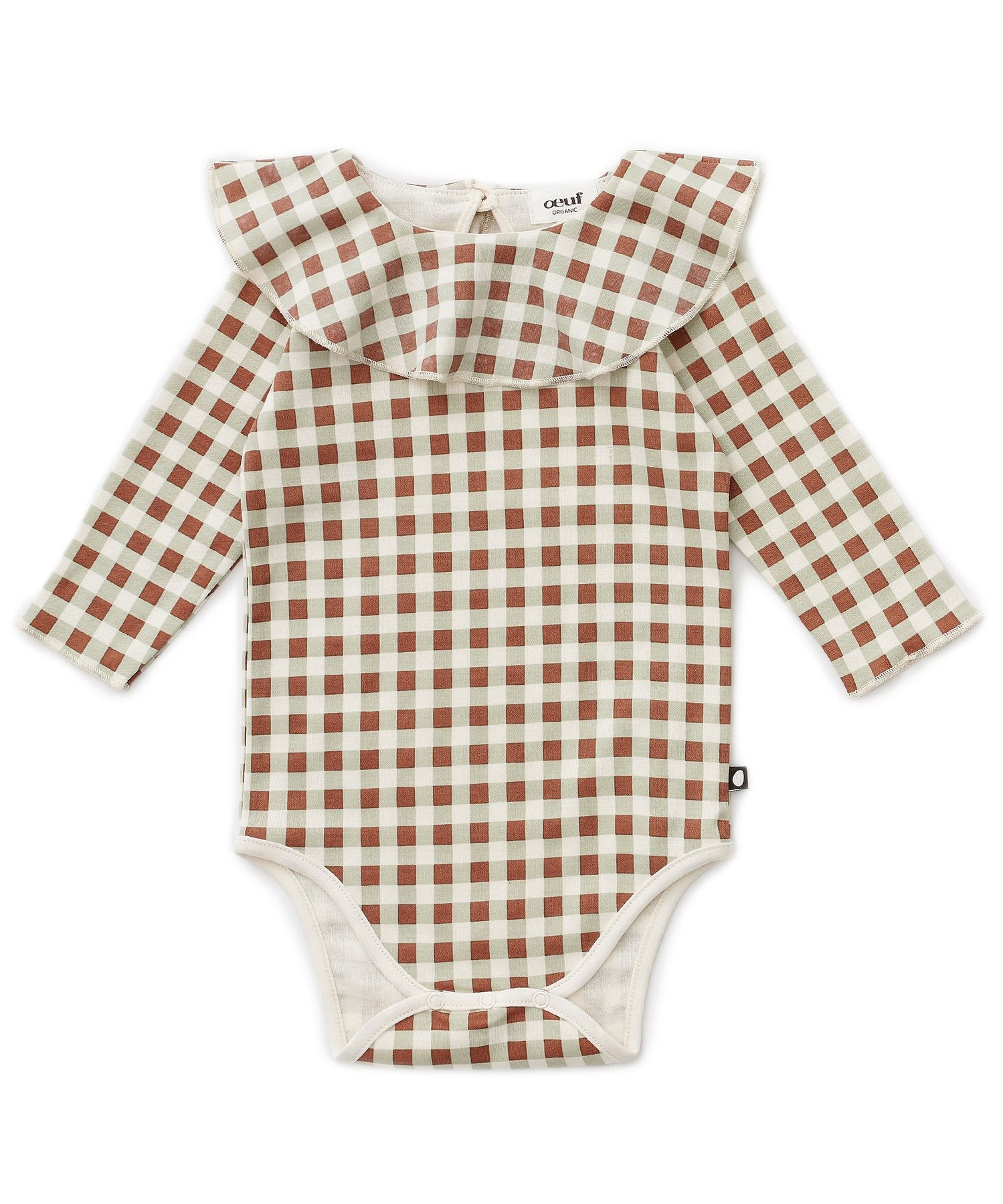 OEUF NYC Ruffle Collar Onesie Sage/Gingham