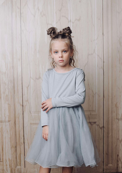DOLLY BY LE PETIT TOM ® BUTTERFLY WINGS TUTU DRESS SILVER GREY