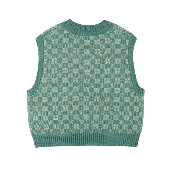 JELLYMALLOW GREEN CHECK KNIT VEST BY JELLY MALLOW