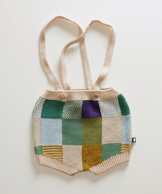 OEUF NYC Patchwork Suspender Shorts Eggshell/Patchwork