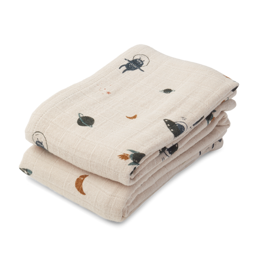 LIEWOOD LEWIS MUSLIN CLOTH 2 PACK SPACE SANDY MIX