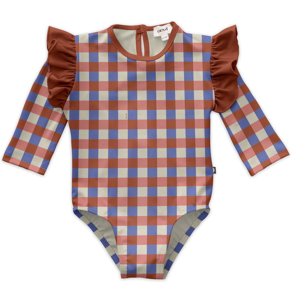 OEUF NYC Girl Wet Suit-Rust/Gingham