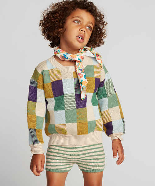 OEUF NYC Patchwork Sweater Eggshell/Patchwork