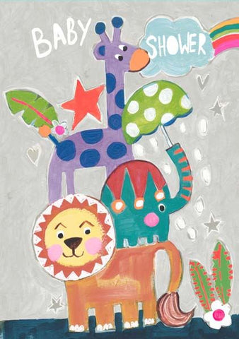 Paper Salad Animal Tower Baby Shower Card