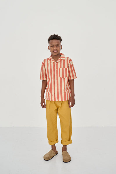 REPOSE AMS BOXY SHIRT - TANGERINE BLOCK STRIPE