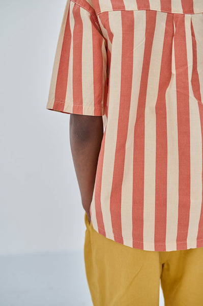 REPOSE AMS BOXY SHIRT - TANGERINE BLOCK STRIPE