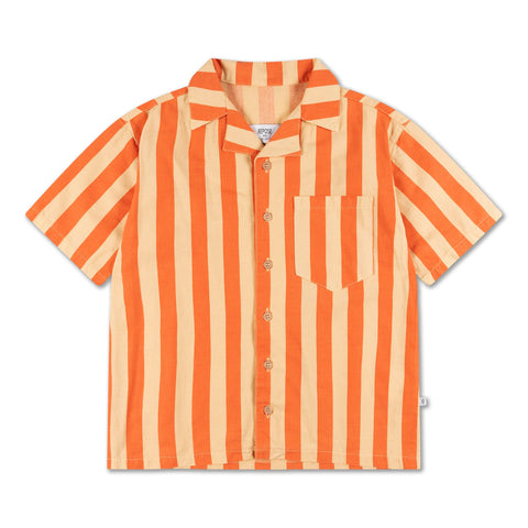 REPOSE AMS BOXY SHIRT - TANGERINE BLOCK STRIPE