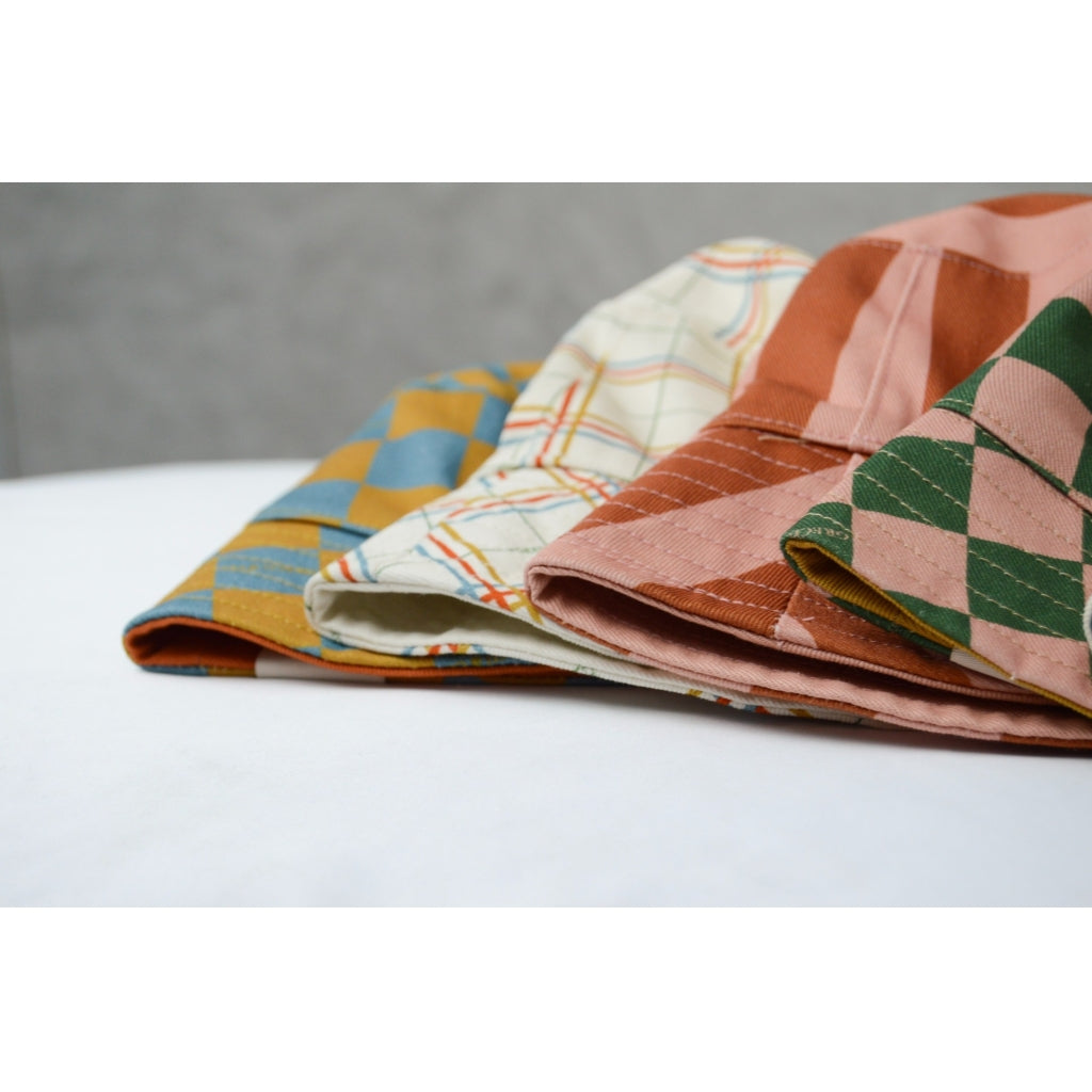 Grech & Co. REVERSIBLE BUCKET HAT - CHECKS LAGUNA + WHEAT