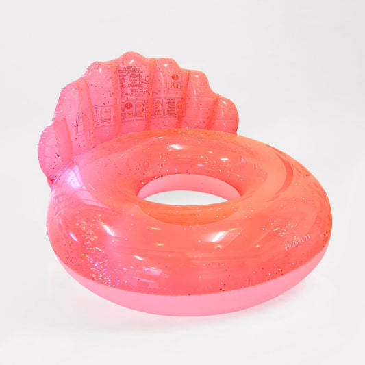 SUNNYLIFE Luxe Pool Ring Shell Neon Coral