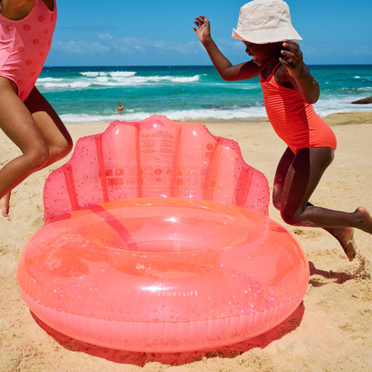 SUNNYLIFE Luxe Pool Ring Shell Neon Coral
