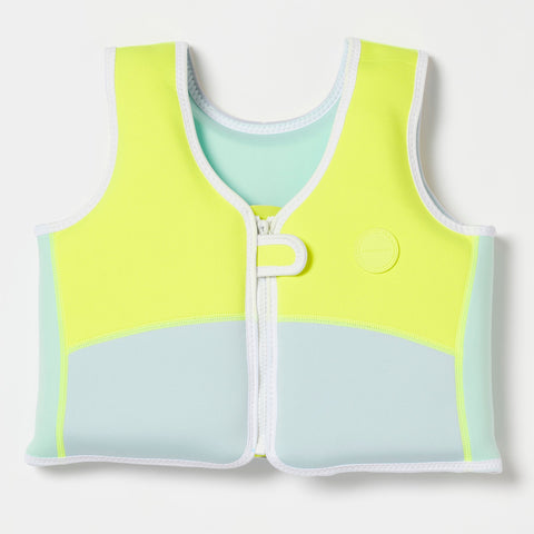 SUNNYLIFE Swim Vest 3-6 Salty the Shark Aqua Neon Yellow