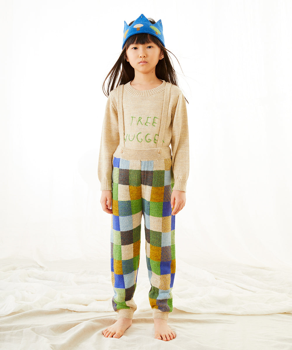 OEUF NYC Patchwork Suspender Pants Bright Beige