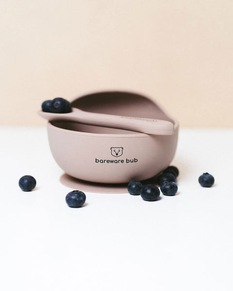 Bareware Bub Feed Me Easy | bowl + spoon stone colour